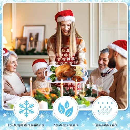 Bokon 4 Pcs Winter Xmas Serving Tray with Handle 16"x 11" Large