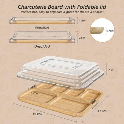 Charcuterie Boards with Foldable Lid, Portable Cheese Board Snack Tray