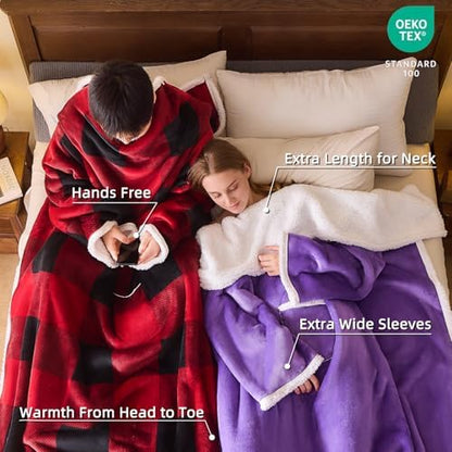 IFNOW Sherpa Wearable Blanket with Sleeves, Oversized Snuggle Robe