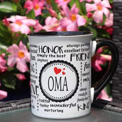 Cottage Creek Oma Mug, 16oz Word Art Coffee Cup for German Grandma
