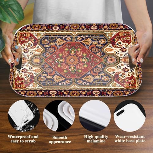 Serving Trays with Handles, 14.5 x 9.8 inch Rectangular Plastic Tray