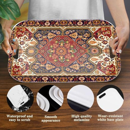 Serving Trays with Handles, 14.5 x 9.8 inch Rectangular Plastic Tray