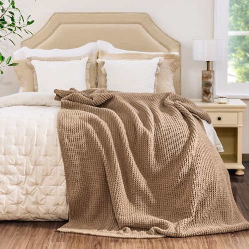 Waffle Knit Throw Blanket for Couch, Soft Cozy Chunky Knit Thick