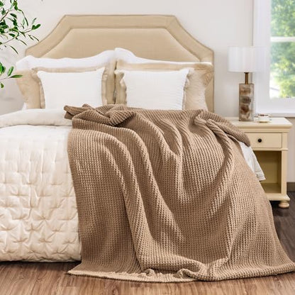Waffle Knit Throw Blanket for Couch, Soft Cozy Chunky Knit Thick