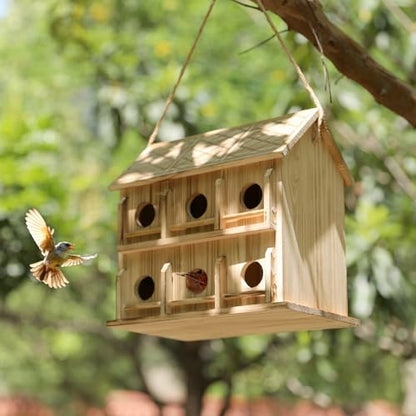 Wooden Bird Houses for Outside, 12-Hole Hanging Birdhouse