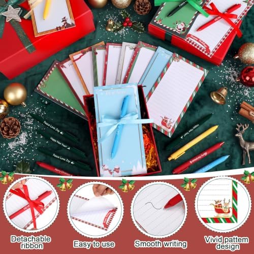 Tellingyou 60 Pcs Christmas Sticky Notes with Pens and Ribbons 10