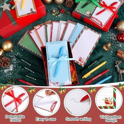 Tellingyou 60 Pcs Christmas Sticky Notes with Pens and Ribbons 10