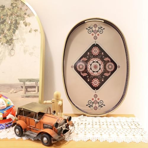 Oval Plastic Serving Tray with Handles, Elegant Decorative Tray for