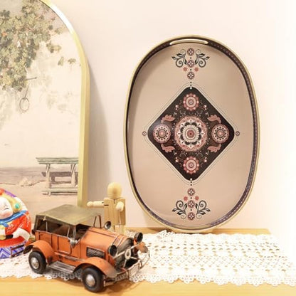 Oval Plastic Serving Tray with Handles, Elegant Decorative Tray for