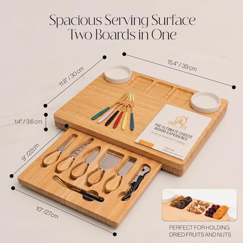 Bamboo Charcuterie Board gift Set, 12x15 in Cheese Board with 16