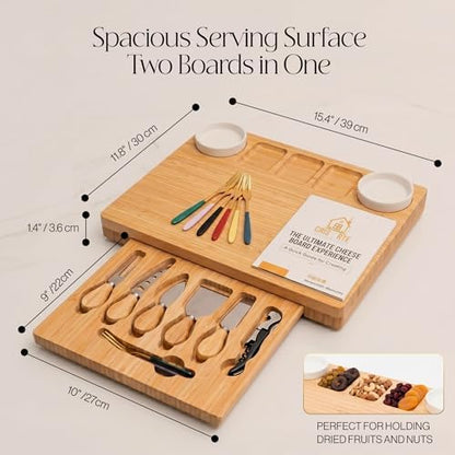 Bamboo Charcuterie Board gift Set, 12x15 in Cheese Board with 16