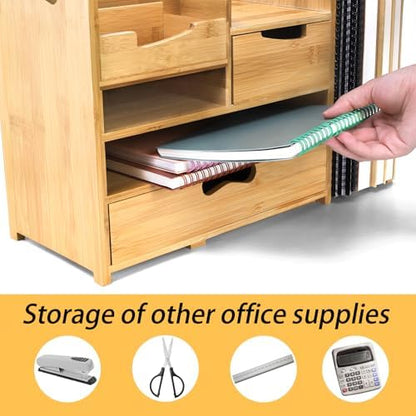 ZOOFOX Bamboo Desk Organizer with Adjustable File Holder, Mail