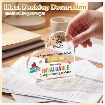 Teacher Appreciation Gift Acrylic Heart Sign 4x4 Inch Desk Decor