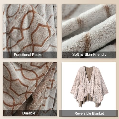 Bcareself Double-Sided Wearable Blanket Ultra Soft Flannel Shawl
