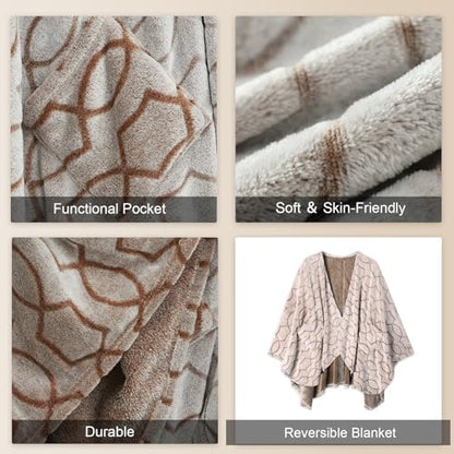 Bcareself Double-Sided Wearable Blanket Ultra Soft Flannel Shawl