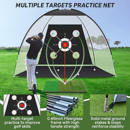 Golf Net with Practice Mat,Golf Hitting Aid Nets 10x7FT for Backyard