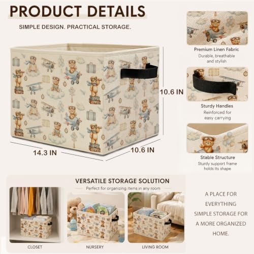 Space Airplane Bear Storage Basket with Handles