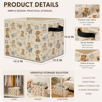 Space Airplane Bear Storage Basket with Handles