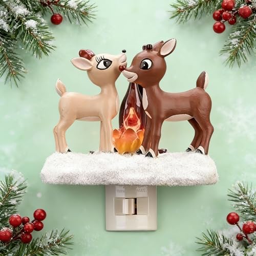 Reindeer Night Light with Flickering Flame – LED Faux Campfire Lamp