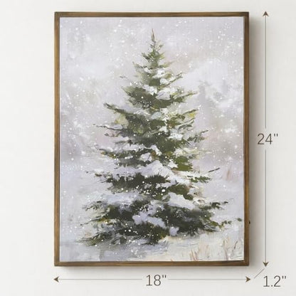 Christmas Decorations-18“ x 24" Lighted Framed Snowy Tree Canvas Wall