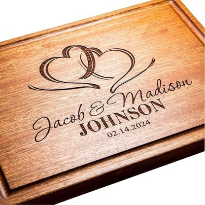 Personalized Wedding Gifts for Couple, Two Hearts Cutting Board Wood