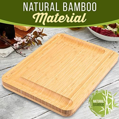 NutriChef Organic Bamboo Cheese & Charcuterie Board Set, Extra Large