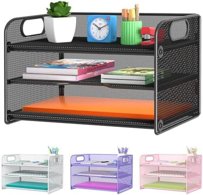 Samstar 3 Tier Letter Tray Paper Organizer with Handle, Mesh Desk