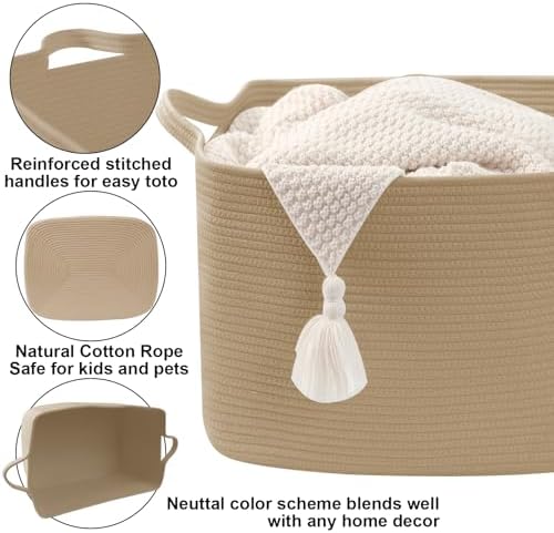 96L Woven Laundry Basket with Handles, Extra Blanket Basket,Jute