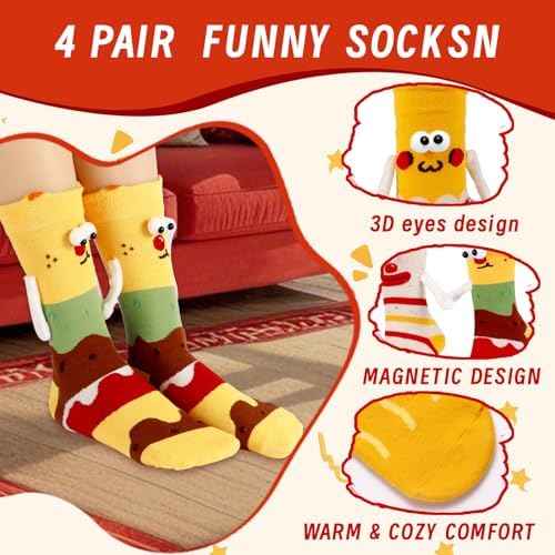 Magnetic Novelty Socks - 4 Pairs of Hands Holding Hands Silly Socks