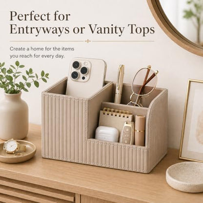 KINGFOM Desk Pen Organizer Office Supplies Caddy Pu Leather