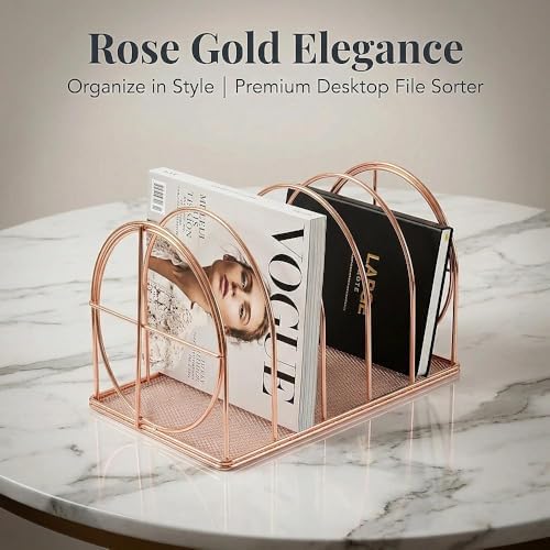 File Sorter Organizer, 5 Section Magazine Holder Rack, Desktop Round