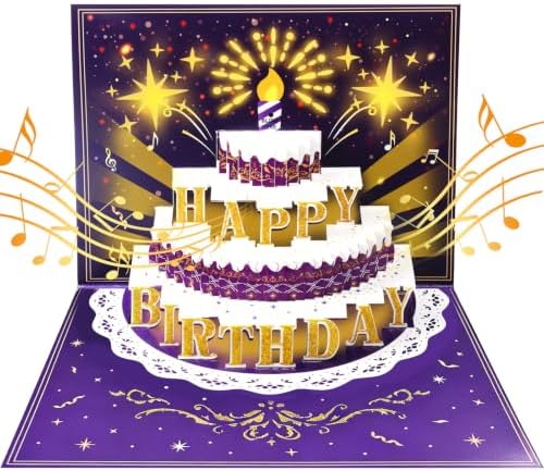 Pop Up Birthday Cards for Women -LED Light & Music Birthday Card