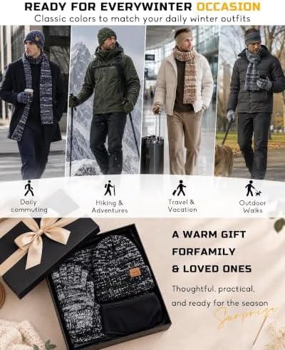 Winter Hat Gloves Scarf Headband Set for Men Women, 4 in 1 Warm Gifts