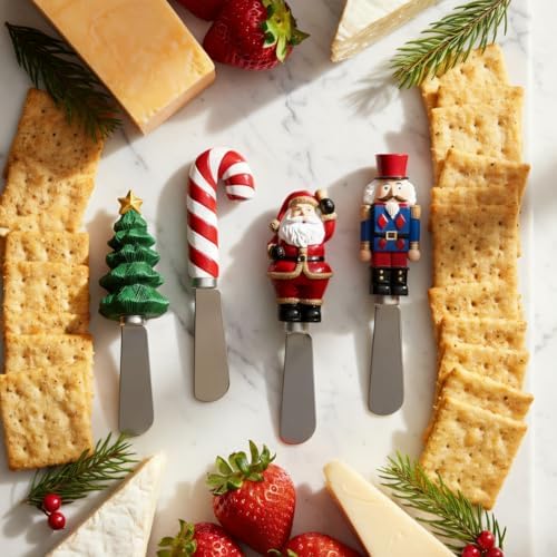 Supreme Housewares Tis the Season Cheese Spreaders, Hand-Painted Resin