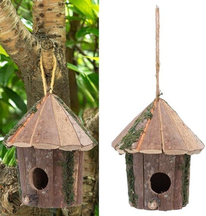 Cedar Birdhouse with Rope Hanging for Garden Decor