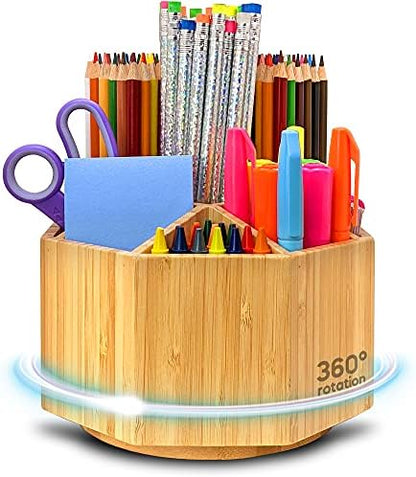 Bamboo Art Supply Organizer - Pencil & Pen Holder - Kids & Adults Desk