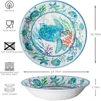 LEHAHA Extra larger Melamine serving bowl set, Coastal 13.75 Inch