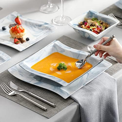 MALACASA Plates and Bowls Sets, 26 Piece Blue Dinnerware Sets for 6