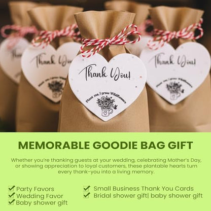 50 Plantable Seed Paper Hearts with Wildflower Seeds- A Thank You Card
