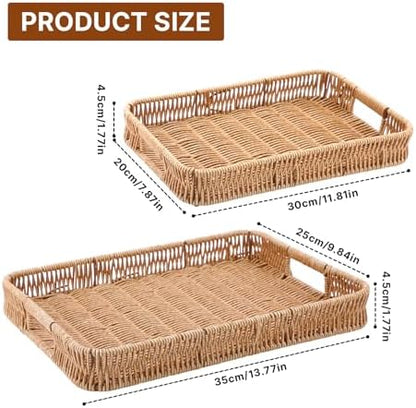 2pcs Woven Baskets Serving Trays with Handles, Rectangular Decorative