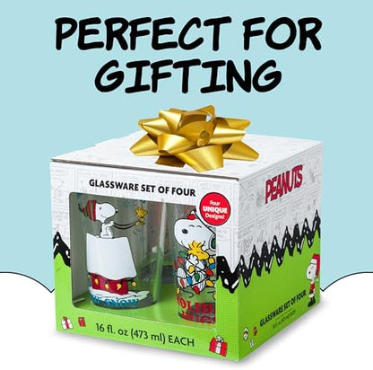 Silver Buffalo Peanuts Snoopy Holiday Boxed Set, 4pc Pint Glass Set