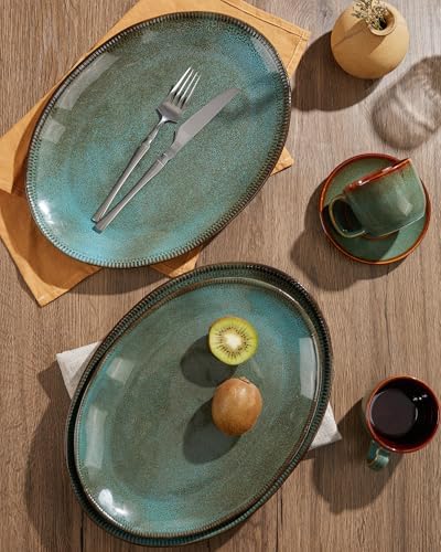 Pokini Stoneware Serving Platters, Oval 13.18/11.92 inch Serving