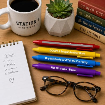 10PC Cute Book Themed Reading Pen Set Ballpoint Writing Pens Booktok