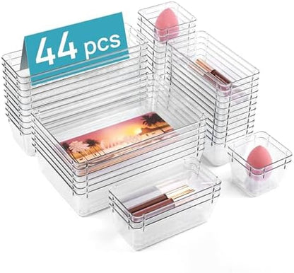 Vtopmart 44 PCS Clear Plastic Drawer Organizers Set, Vanity Organizer