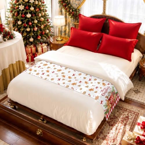 Merry Christmas Bed Runners for Queen Size Bed, Decorative Bed Runner