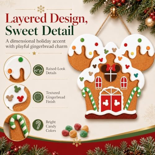 Gingerbread House Shaped Door Sign, Festive Mouse Ears Holiday Wall