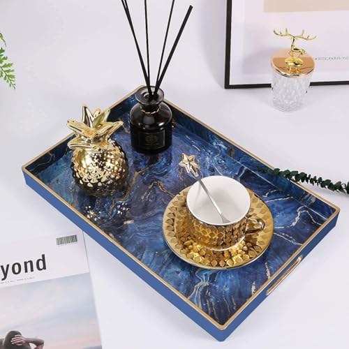 Plastic Serving and Decorative Tray with Handles for Ottoman, Coffee
