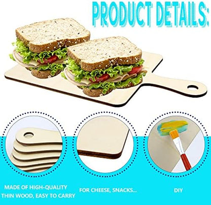 Vmiapxo 16 Pcs Unfinished Wooden Cutting Boards with Handle, 9.4" x