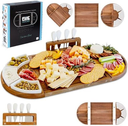 Elite Snacker Large Charcuterie Board Set, Acacia Wood, Natural Oil
