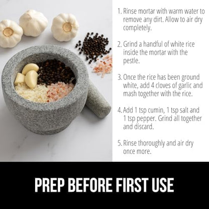 GORILLA GRIP Mortar and Pestle Set, Heavy Duty Natural Granite Stone